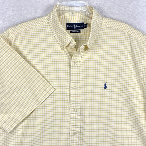 VTG Ralph Lauren Mens XXL White Yellow Windowpane Plaid Blue Pony Preppy Shirt - Picture 1 of 8
